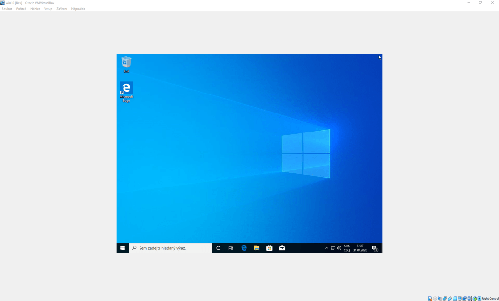 Okno VBoxu, kde systém je malý