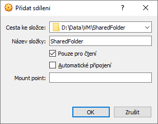 Nastavení sdílené složky ve VM